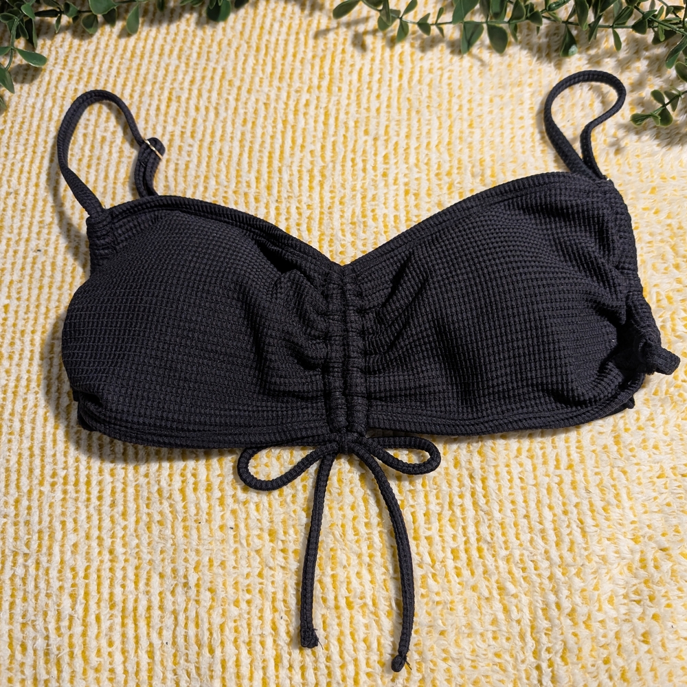Black Large Textured Swimsuit Bathing Suit Top